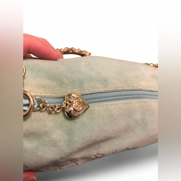 Vintage Couture Minicci Blue Velour Barrel Shoulder Bag Y2K - Picture 4 of 7